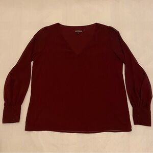 Express Burgundy V-Neck Long Sheer Sleeve Double Top Blouse Women’s Size M